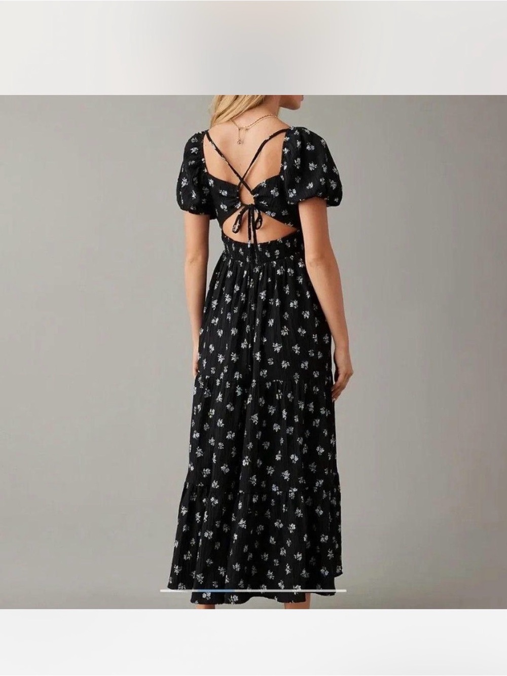 American Eagle Outfitters Black Floral Tie-Front Maxi Dress L
